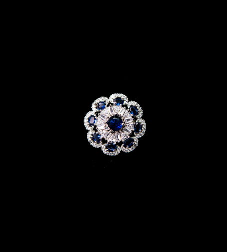 Royal Blue Floral Crystal Ring – Latest Ring Design for Women